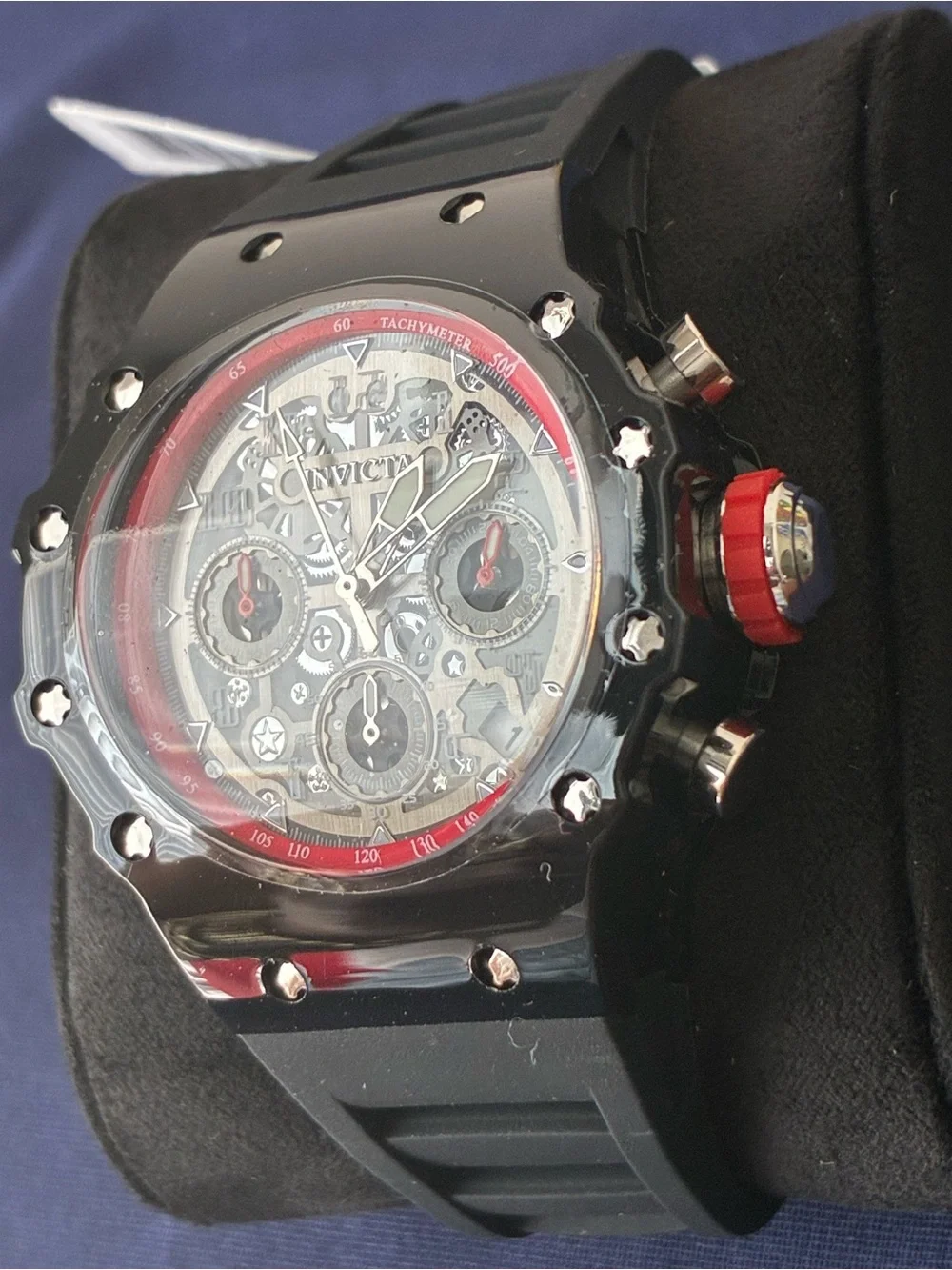 Invicta Black and Red Skeleton Dial Chronograph Watch